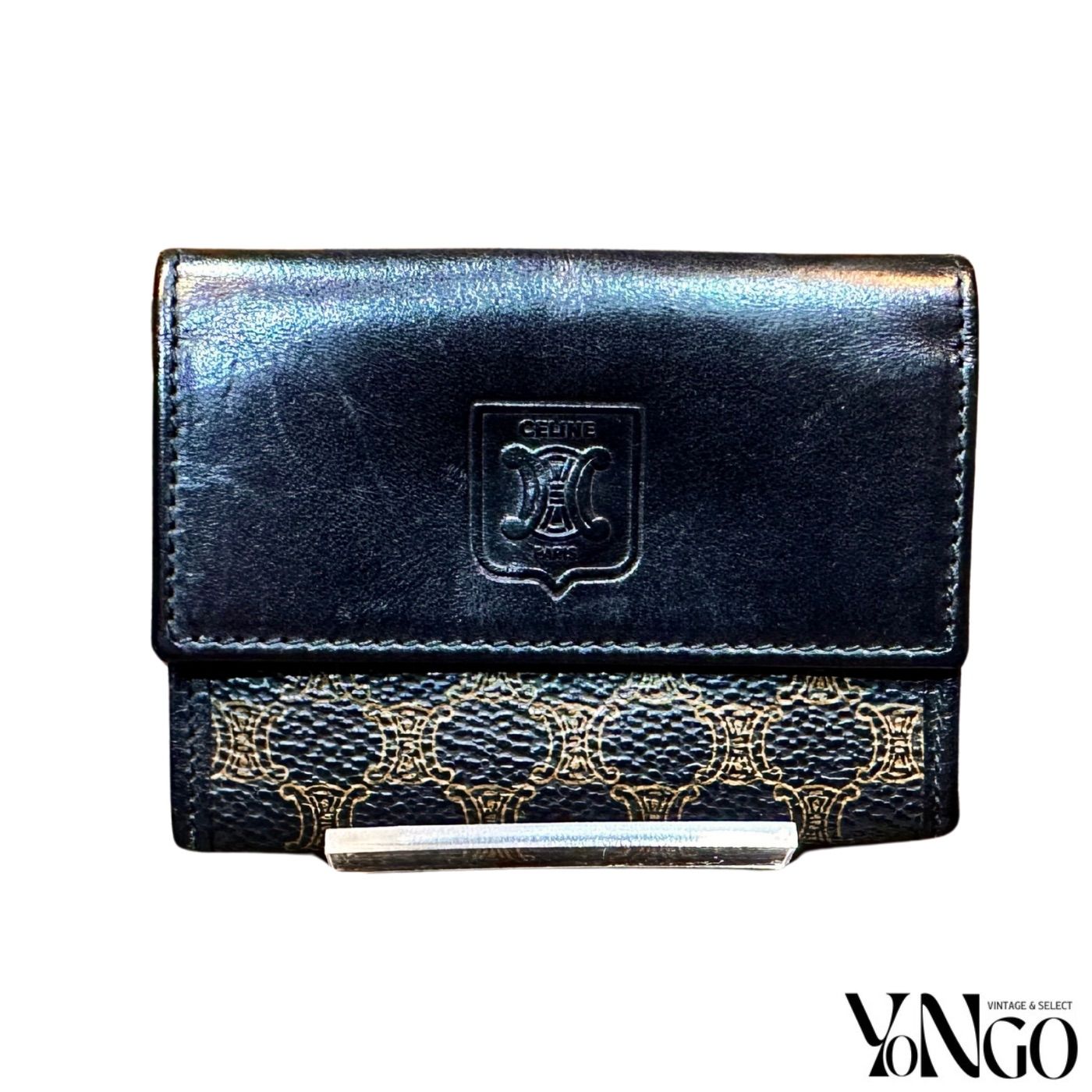 CELINE セリーヌ カードケース 名刺入れ マカダム PVC × レザー コンパクト 黒 コインケース