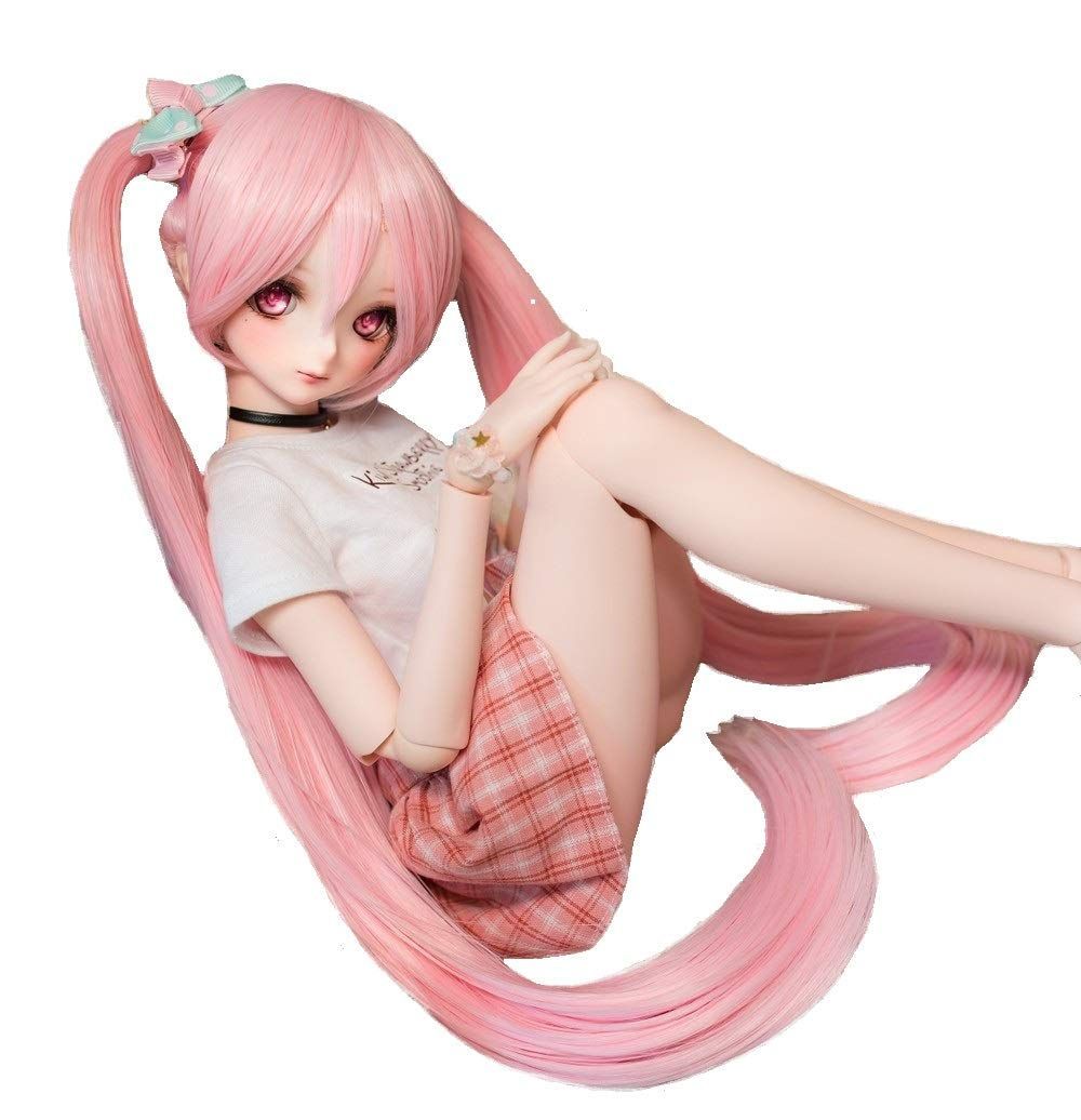 桜ピンク YR EARTH ドール用 耐熱 ウィッグ 8～9インチ カツラ ロング ツインテール ヘア 1/3 BJD SD DD MDD S200 (桜ピンク)