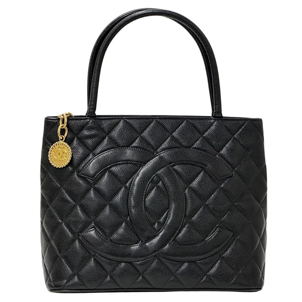 美品❤︎シャネル　トートバッグ　ロゴ　刺繍　ゴールド金具　キャビアスキン　ブラック CHANEL シャネル ココマーク ゴールド金具 トートバッグ