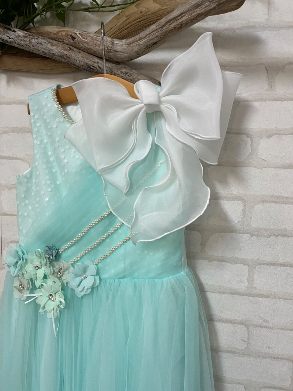 ドレスコ DRESCCO ミントブルージュエリーロングドレス 140cm 美品