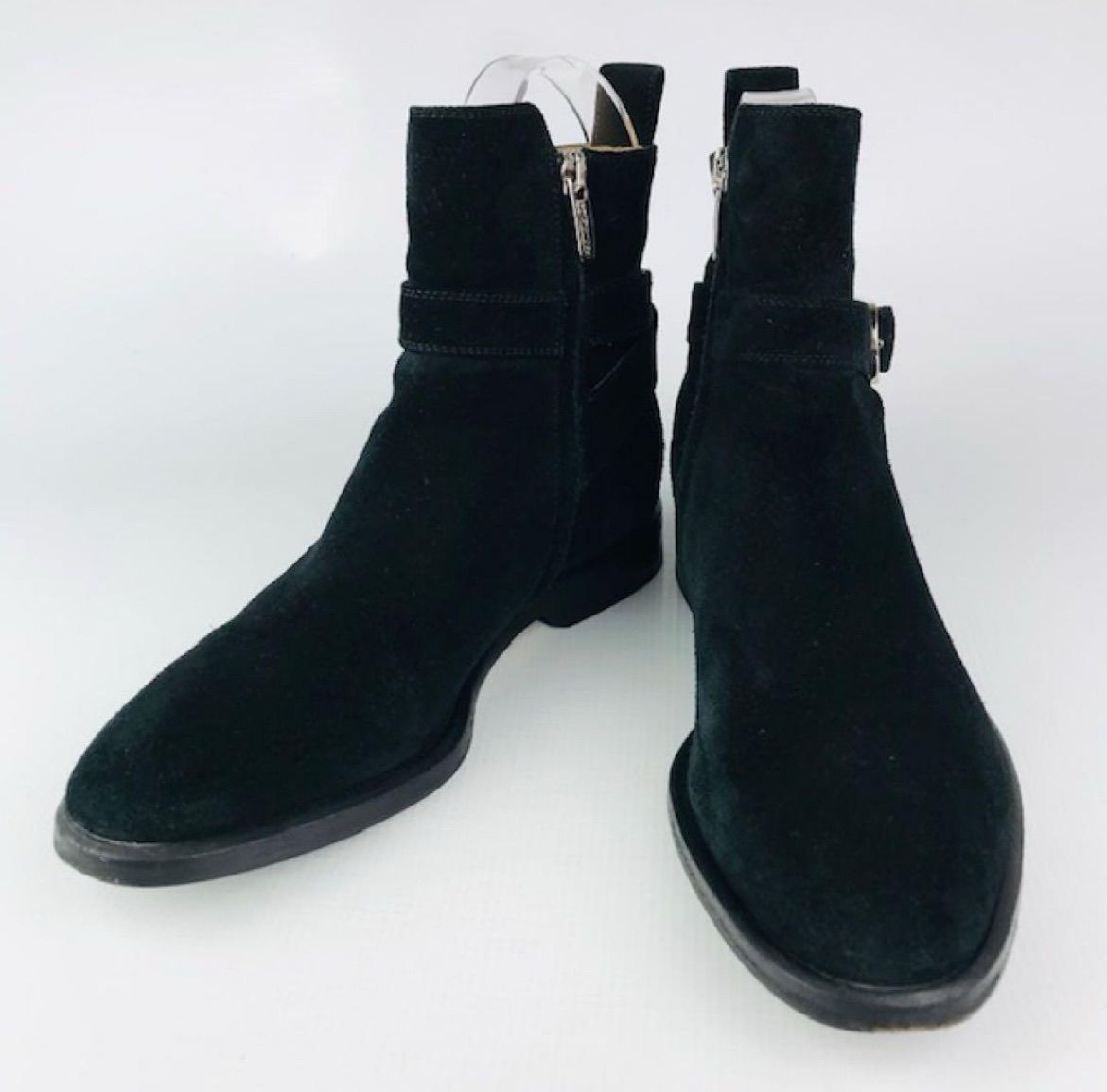 sergio rossi セルジオロッシ Sr1 GRACE レディース スエードレザー メタルSrバックル付きストラップ サイドジップ ショートブーツ 34.5 イタリア製 ブーティ レディースブーツ ブーツ 秋冬物 カジュアル ブラック 靴 KIN-KAAI_COM