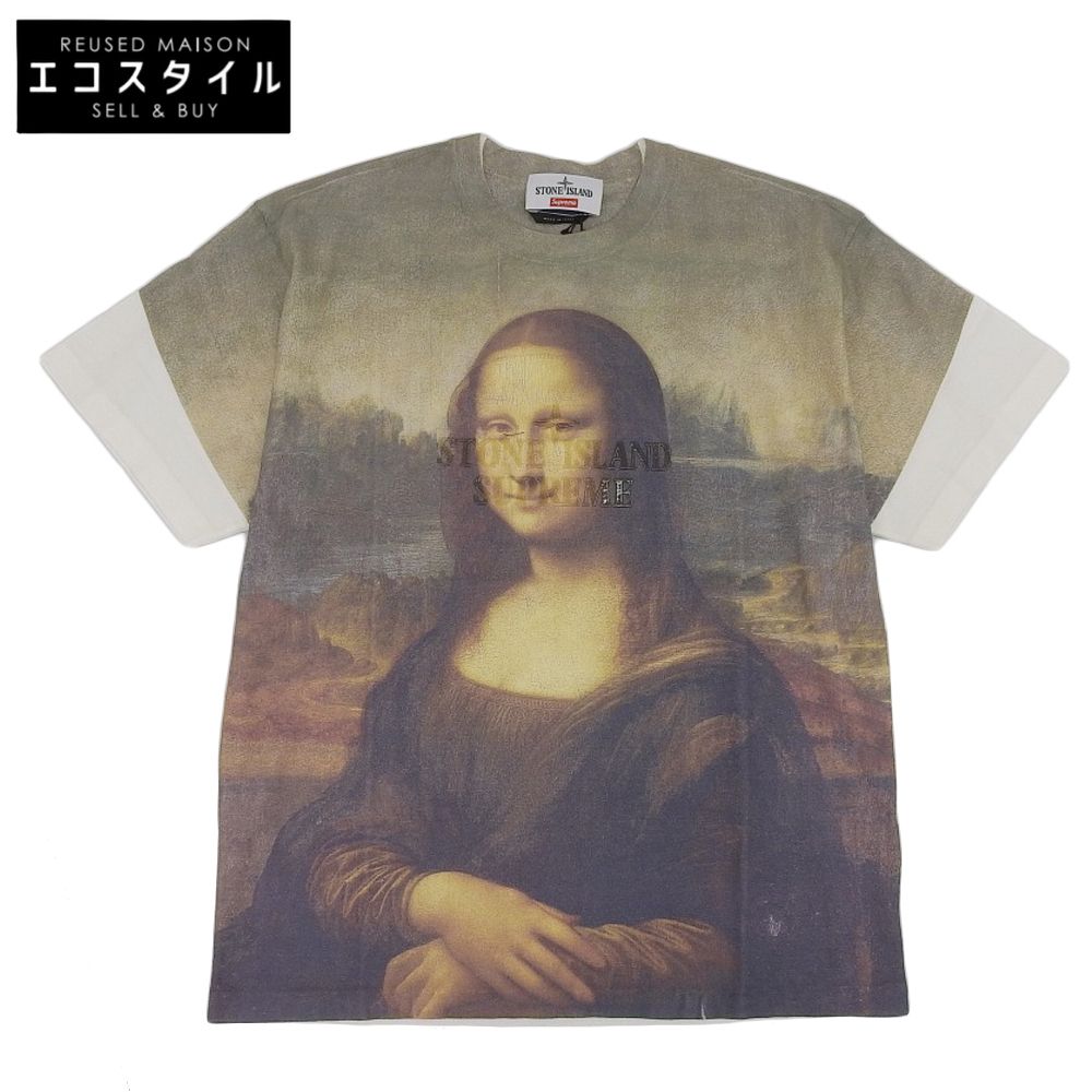 STONE ISLAND ストーンアイランド 新品同様 STONE ISLAND ストーンアイランド ×Supreme シュプリーム モナリザ  Tシャツ トップス メンズ ホワイト マルチカラー M M