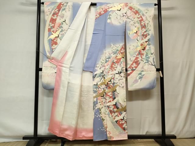 超お買い得品　豪華振袖　型染め　流水飛鳥花文　暈し染め　逸品 平和屋着物□豪華振袖 飛鶴草花文 暈し染め 金彩 正絹 逸品