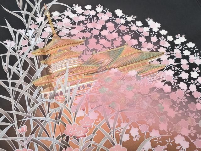 【逸品】●作家訪問着●縮緬●流水文様● 平和屋着物□訪問着 流水草花文 暈し染め 金彩 正絹 逸品 AAAV4542fw