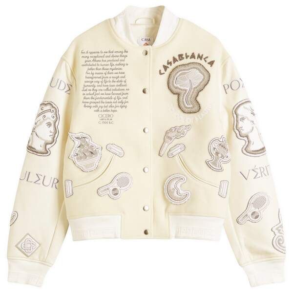【送料無料】 カサブランカ レディース ジャケット・ブルゾン アウター Casablanca Chenille Embroidered Patchwork Bomber Jacket Off White