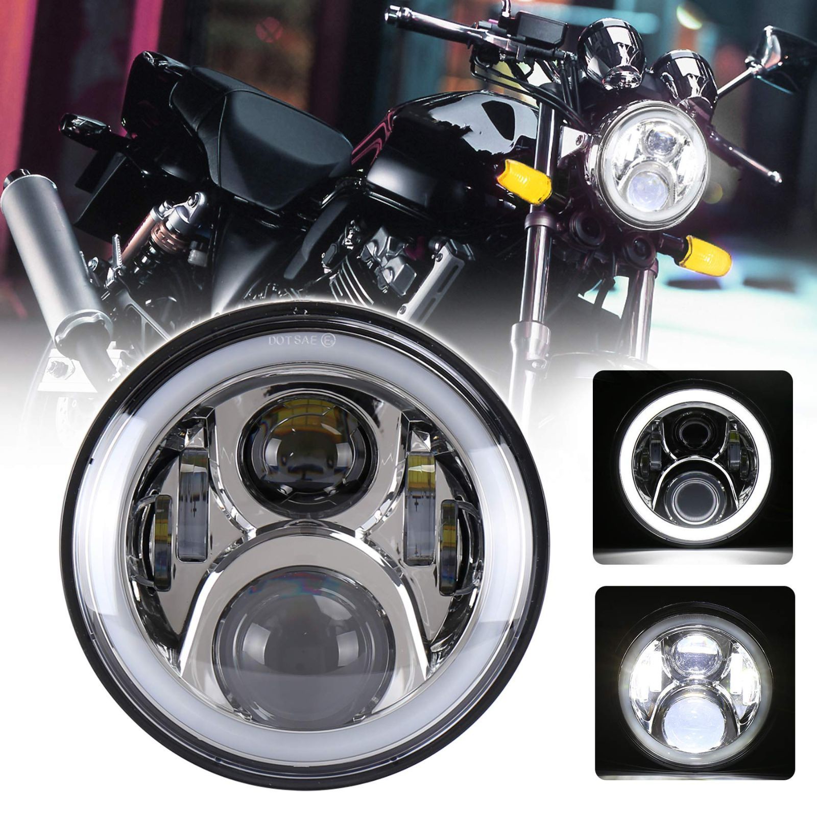 ７インチ CB400SF ヘッドライト DRL機能 イカリング付き オートバイCBシリーズに装着 ハイ|ロービーム クローム 1個