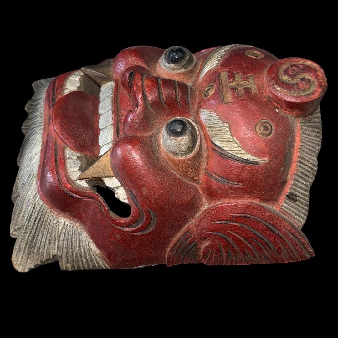 某有名コレクター委託品 閻魔大王面 チベット 鬼面 木彫り 時代物 お面