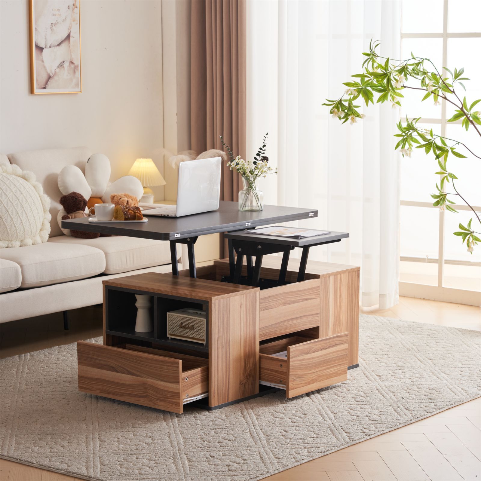 天板昇降式テーブル （リビングテーブル 1000X600 天板昇降式 【EASY  