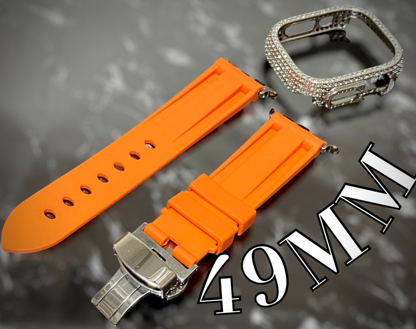 シルバー オレンジ ultra用 49mm アップルウォッチ ケースカバーApple Watch. Dラバーベルト ラバーバンド キラキラカバー ケース