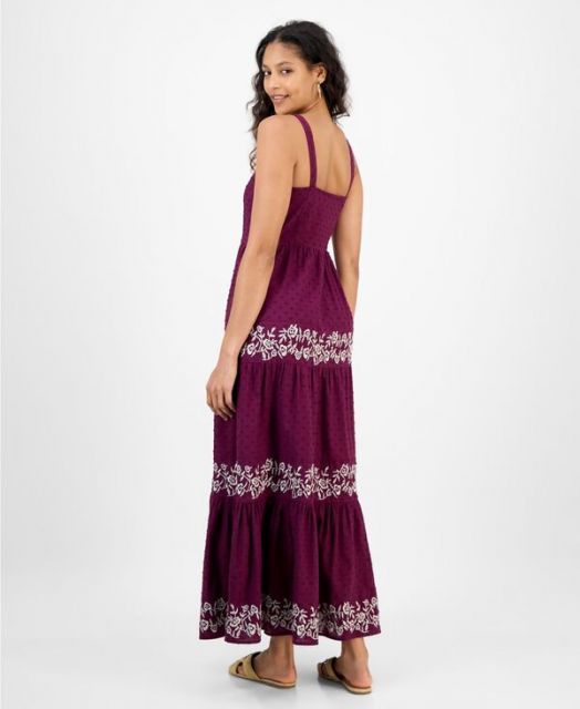 送料無料 アンドノウディス レディース ワンピース トップス Women s Embroidered Cotton Maxi Dress P|XXS-XXXL Deep Cranberry