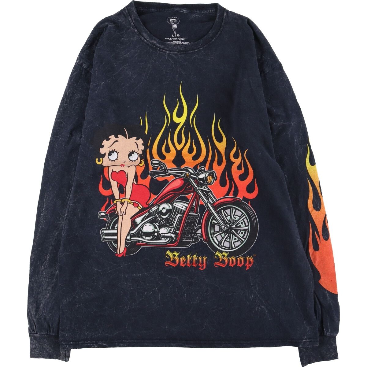 古着 BETTY BOOP ベティブープ ファイヤーパターン ロングTシャツ ロンT メンズL相当|eaa540526