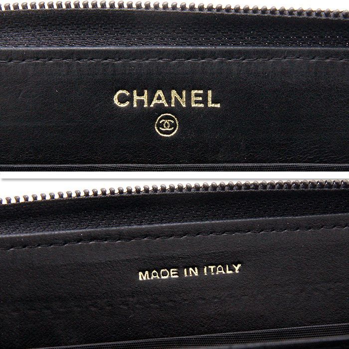 【中古良品】シャネル 長財布 キャビアスキン ラウンドファスナー ロングウォレット A13228 ブラック CHANEL イタリア製 ブランド財布  レディース 黒 レザー 革財布