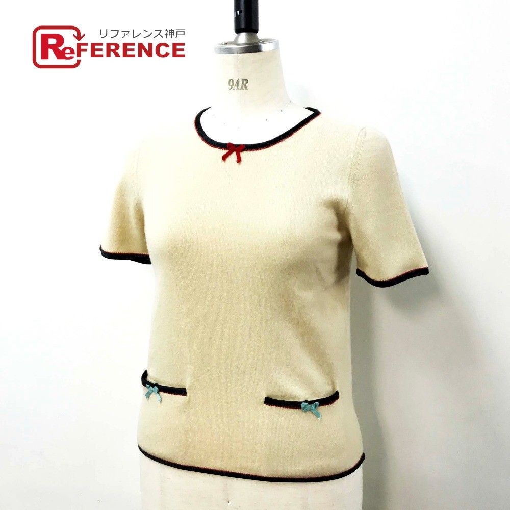 GUCCI グッチ Tシャツ・カットソー ベージュ L 4103625E0174 GUCCI カットソーリボン半袖カシミヤ