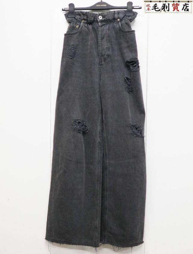 ミュウミュウ MIUMIU デニム パンツ GWP430 10KX AMM1 2021 1543 ダメージ加工 ブラックデニム サイズ24 ジーンズ