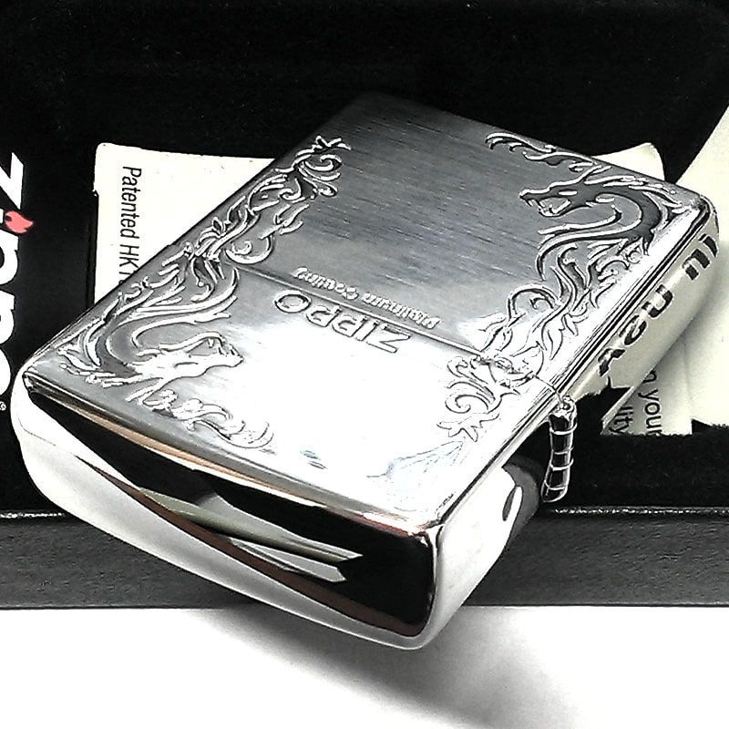 ZIPPO ライター プラチナドラゴン ジッポ シルバーサテン エッチング