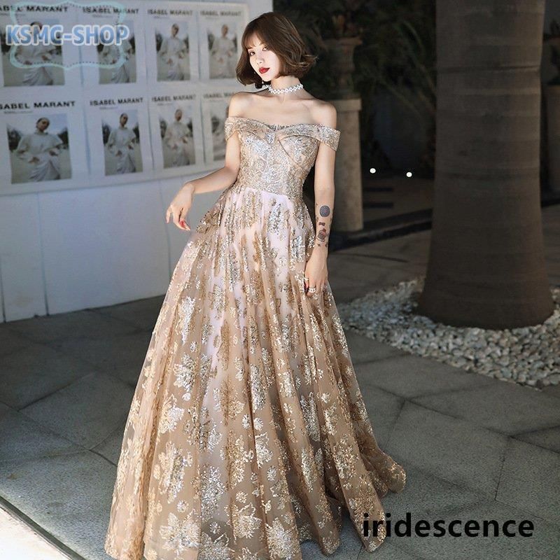 演奏会発表会ゴールドベージュロングドレスSサイズ結婚式二次会撮影にもEureka 楽天市場】カラードレス プリンセスライン ロングドレス ゴールド 半袖