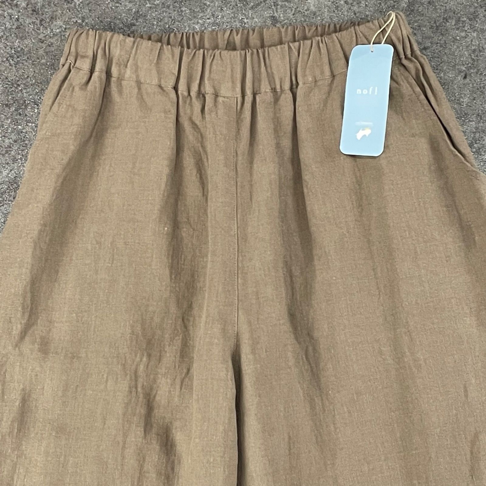 定価17 380円 nofl ノフル 京都染め リネンテーパードパンツ ワイド イージー ウエストゴム入り モカ茶 無地 麻 リネン 644210460