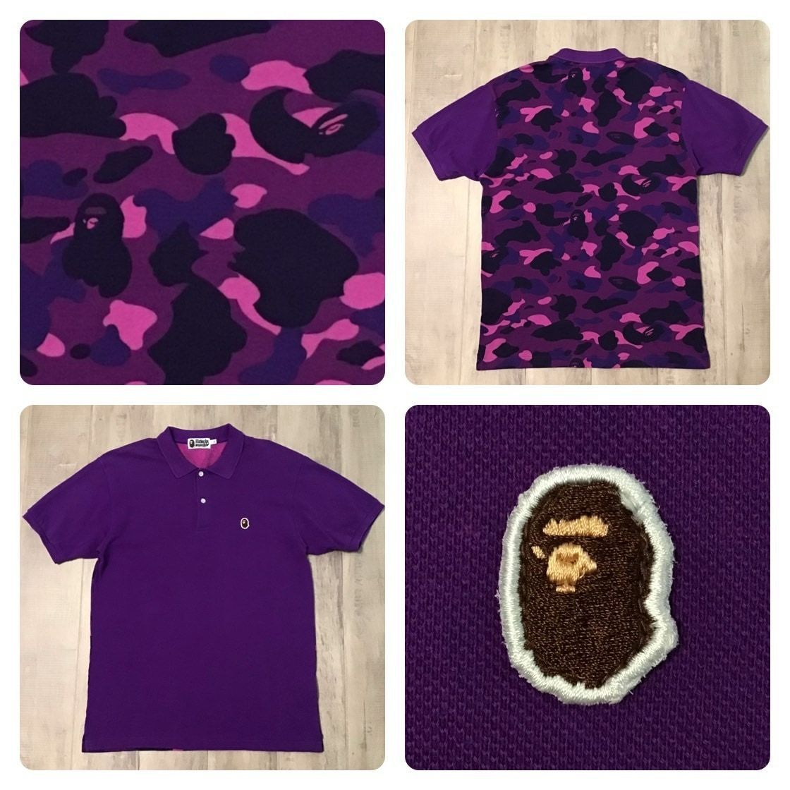 XL Purple camo ポロシャツ a bathing ape BAPE camo エイプ ベイプ アベイシングエイプ 迷彩 polo shirt