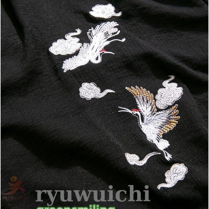 配送商品は通常配送無料。 甚平 漢服 和装 メンズ ロング袖 長袖 薄手 刺繍 鶴 中華 カーディガン 着物 コート 衣装 浴衣 和服 カジュアル 夏 幸運な
