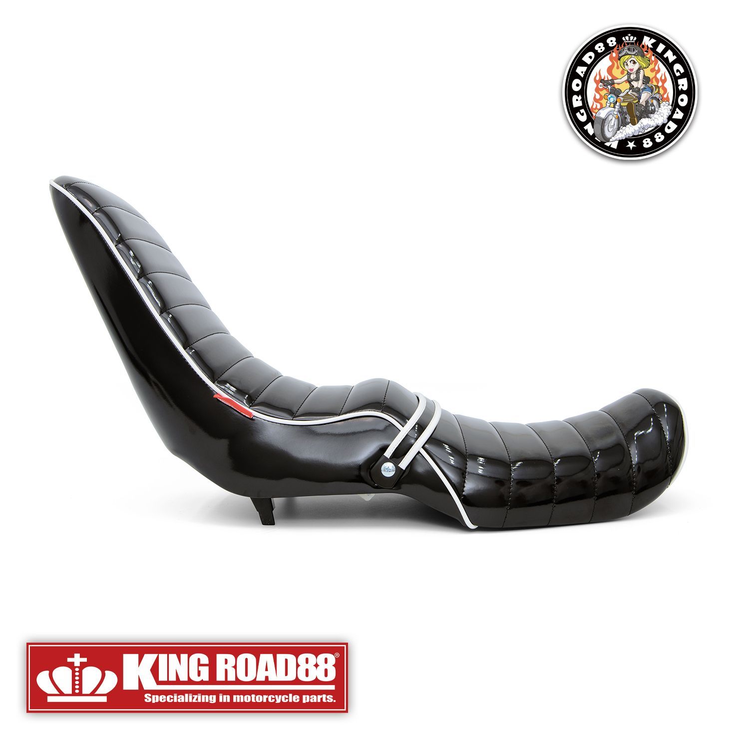 新商品 入荷 カワサキ バリオスⅠ型 ZR250A KingRoad88 ３段シート エナメル ブラック パイピングホワイト 40cm 1型 三段シート BRIGHTFACE_UK