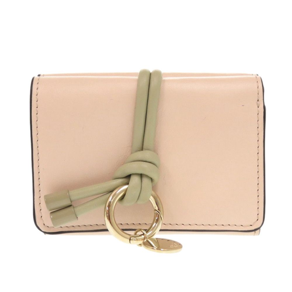 クロエ アルファベット レザー セメントピンク 三つ折り財布 ピンクベージュ 0378 Chloe