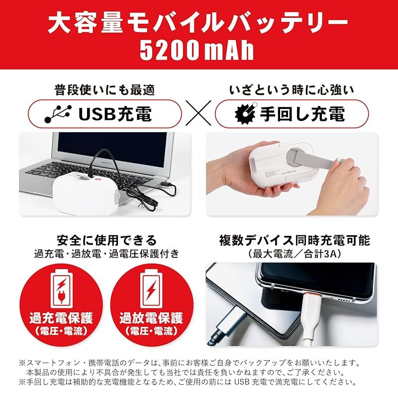 パワーレスキュー5200 充電式ライト 防災ライト 防災ランタン 手回し充電 usb充電 Type-C充電 防災グッズ 防災防犯ダイレクト