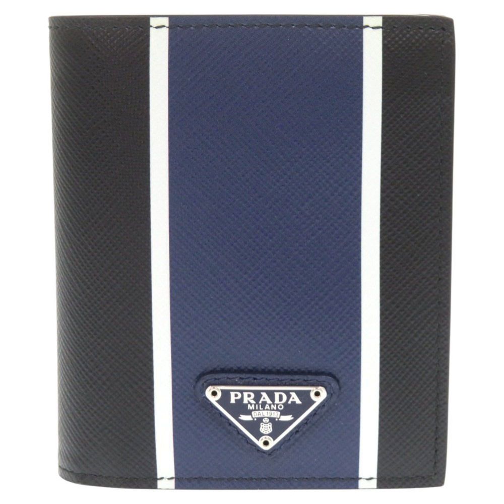 ♥品 プラダ トライアングルロゴ サフィアーノ 2MO004 NERO BLUETTE 二つ折り財布 札入れ 1293 PRADA