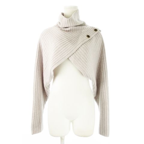 マッキントッシュ ロンドン MACKINTOSH LONDON タートル ショルダー ウォーマー クロップド ニット セーター ハイネック 長袖 リブ クロスデザイン ロゴボタン ウール グレー |CK27 GY12