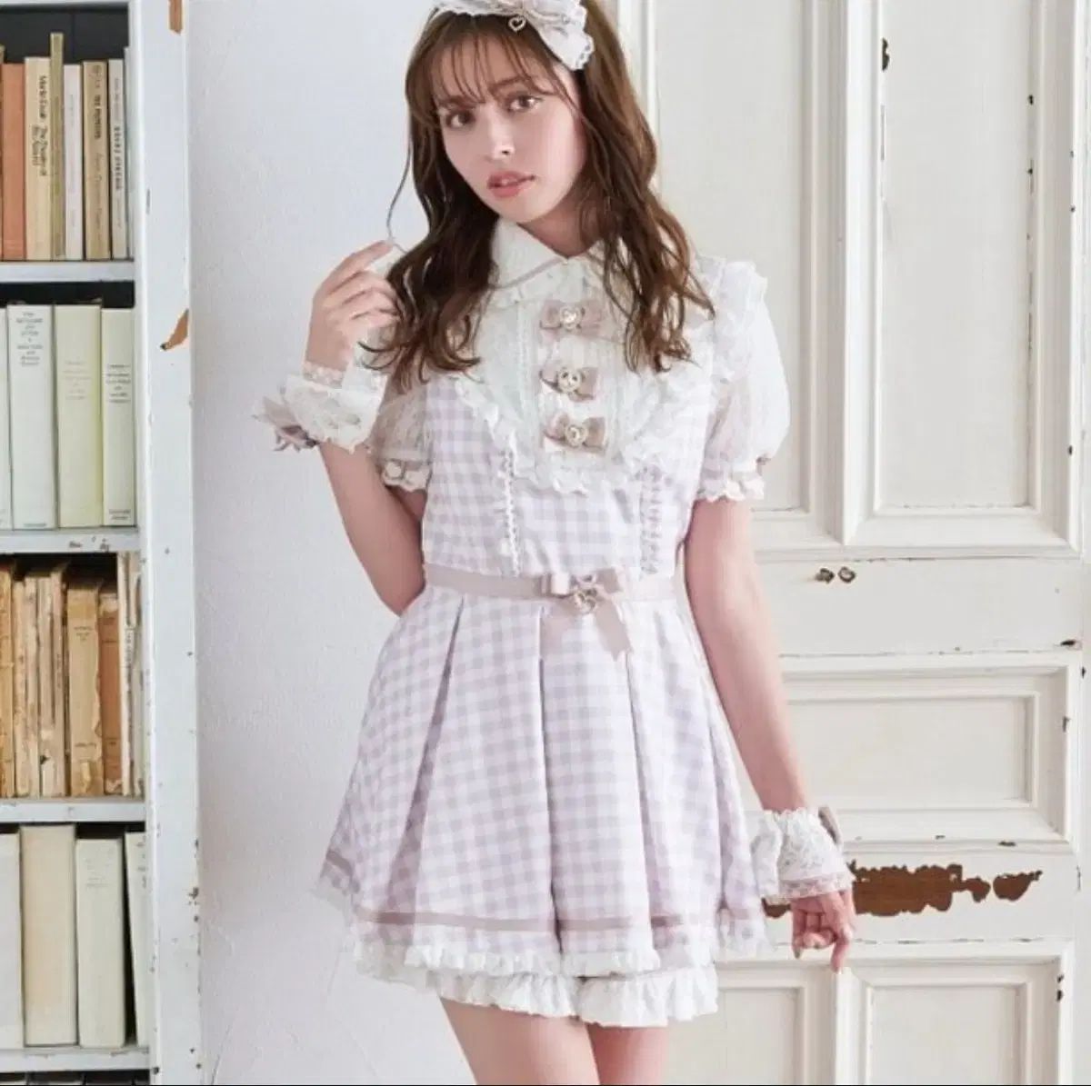 LIZLISA リズリサ フリルヨークリボンセットアップ ブラックチェック