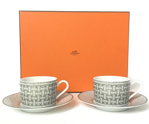 未使用＊HERMES エルメス モザイク24 プラチナ ティーカップ＆ソーサー