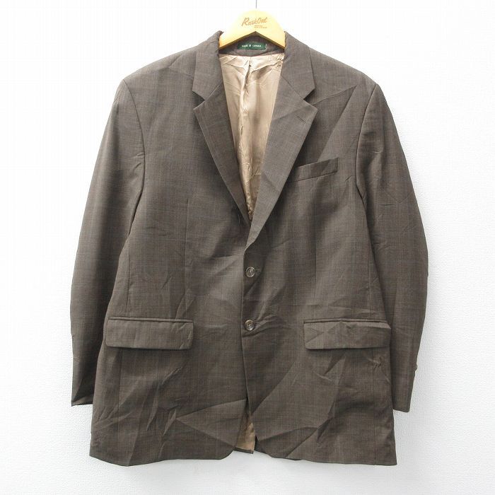 L/古着 ラルフローレン 長袖 ブランド テーラード ジャケット メンズ ロング丈 ウール 茶 ブラウン チェック 23dec20 中古 アウター