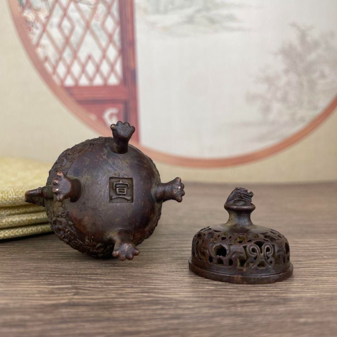銅 細工 龍薫炉 弔り炉 博山薫香炉 茶道置物 装飾品 工芸品 置物 銅製 香炉 二龍炉 香薫炉 塔香炉 香道具 茶室 工芸品 置物