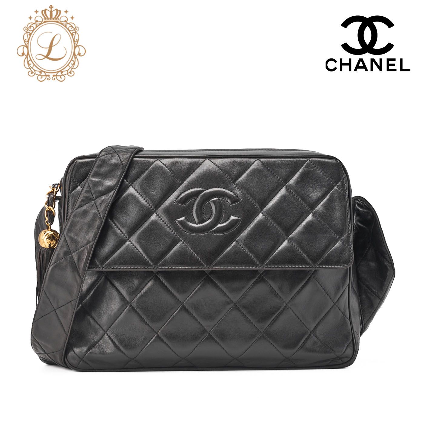 シャネル ラムスキン フリンジ チェーン ショルダー バッグ ココマーク 黒 CHANEL シャネル CC ココマーク マトラッセ フリンジ シングル