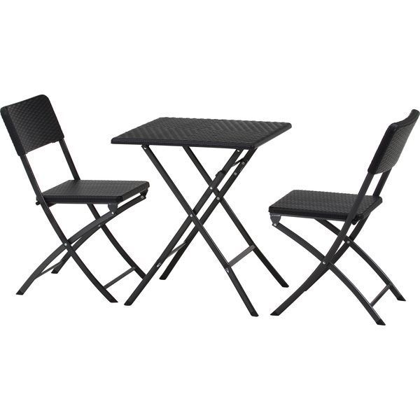 テーブル＆チェア 3点セット BKブラック ラタン調 組立品