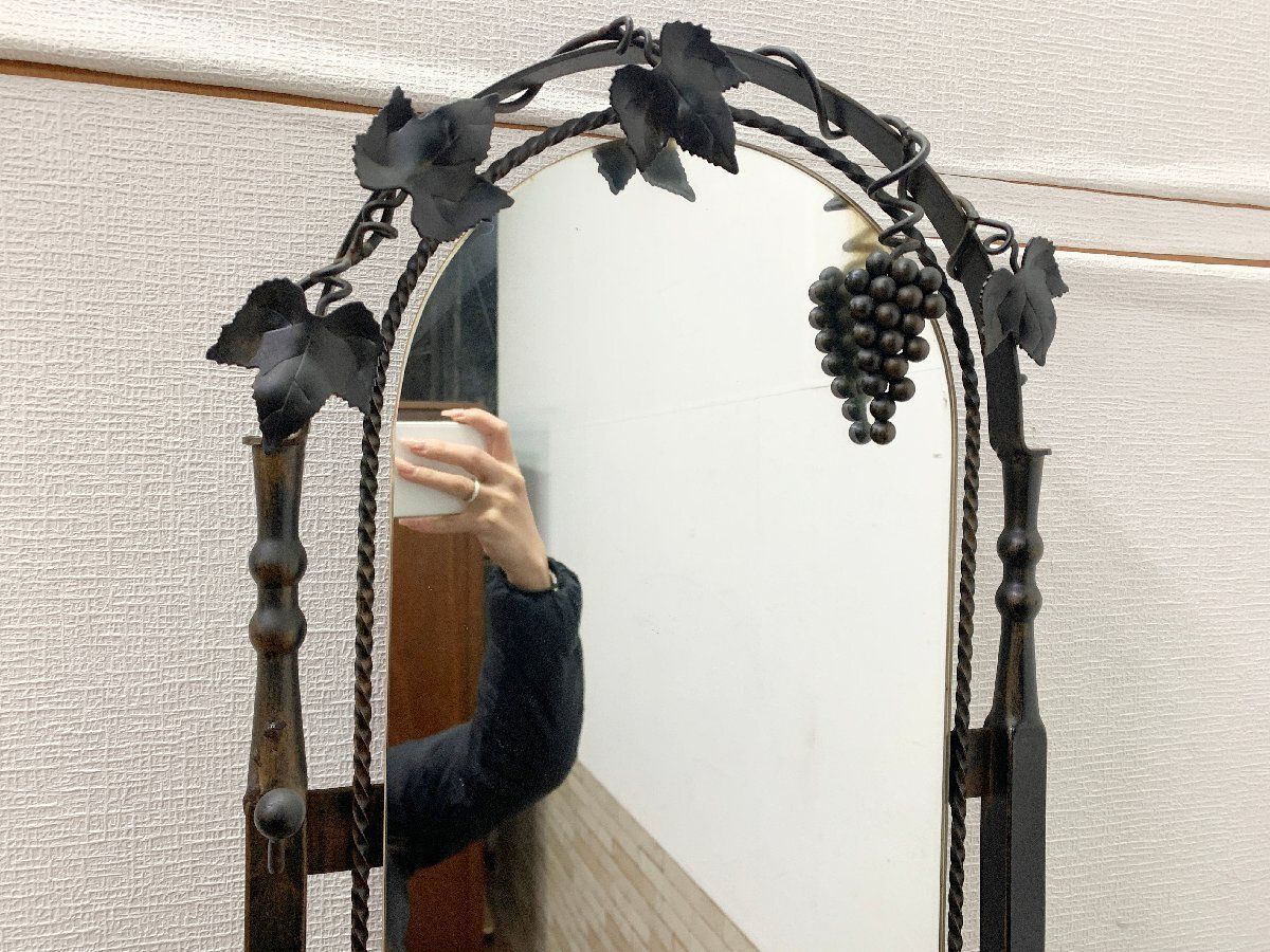 アンティーク アイアン スタンドミラー 葡萄 ラック 収納 シューズ