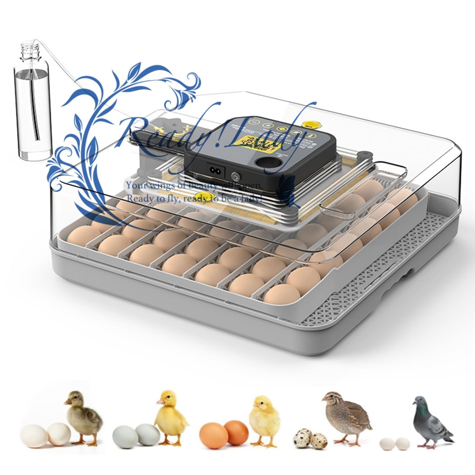 孵卵器 48卵 インキュベーター 自動孵化器 自動転卵|加湿|温度制御 AC110V|DC12V 自動給水 LEDライト検卵装置付 間隔調節 爬虫 両生類 科学実験室用 子供教育 家庭用 カメ|ヘビ|トカゲ|カメレオン|昆虫卵 48卵-PRO