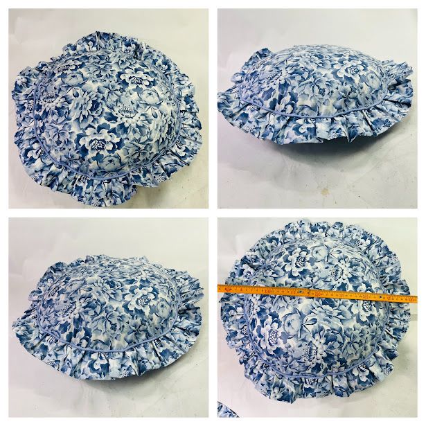 未使用】 ローラアシュレイ クッションカバー 丸形 青 ローズ 2枚