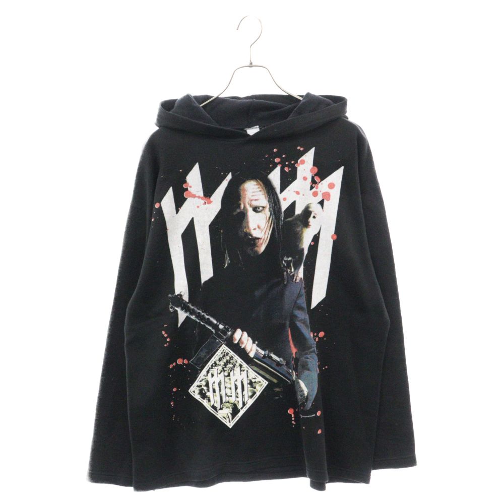 VINTAGE (ヴィンテージ) 90s Marilyn Manson with Gun 2003 Hoodie マリリンマンソン ウィズガン フロントプリント フーディープルオーバーパーカー ブラック