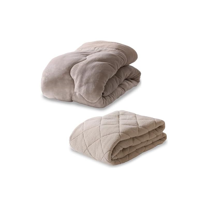 セット買い アイリスプラザ 掛け布団 毛布 3層構造 丸洗い シープボア ダブル グレージュ＋敷きパッド シープボア 丸洗い ふっくら優しい肌触り ダブル グレージュ 0