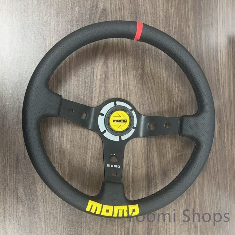 【新品未使用】MOMO モモ ステアリング ハンドル本体 深い凹み 刺? 14インチ350MMクイックレリース レース race カスタム 車 競技 イエロー spucp15