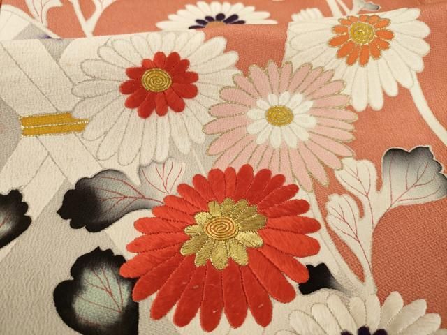 平和屋着物○アンティーク 大正ロマン 駒刺繍 花籬文 金糸 金彩 正絹