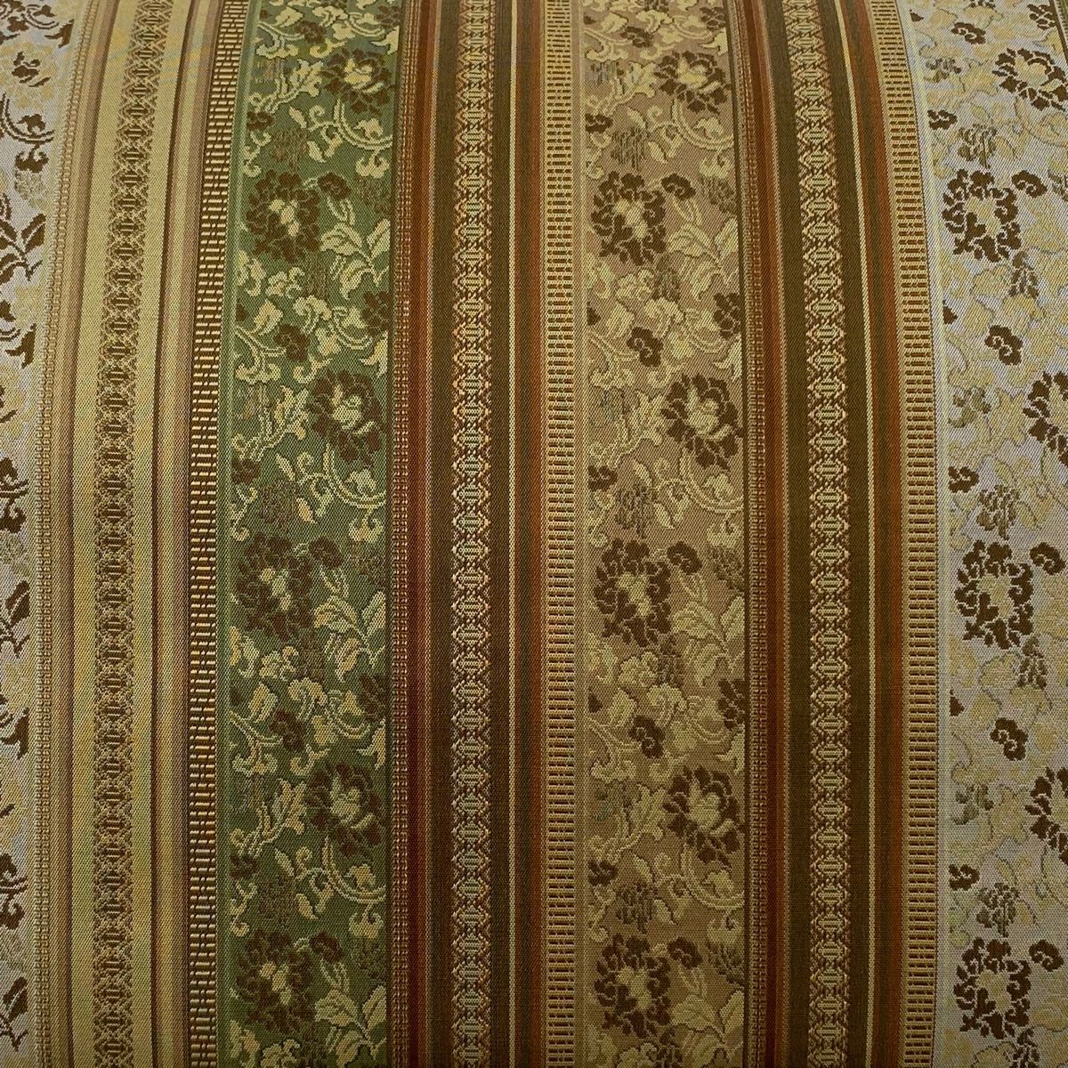 名古屋帯 秀品 花唐草 縞 薄茶色 正絹