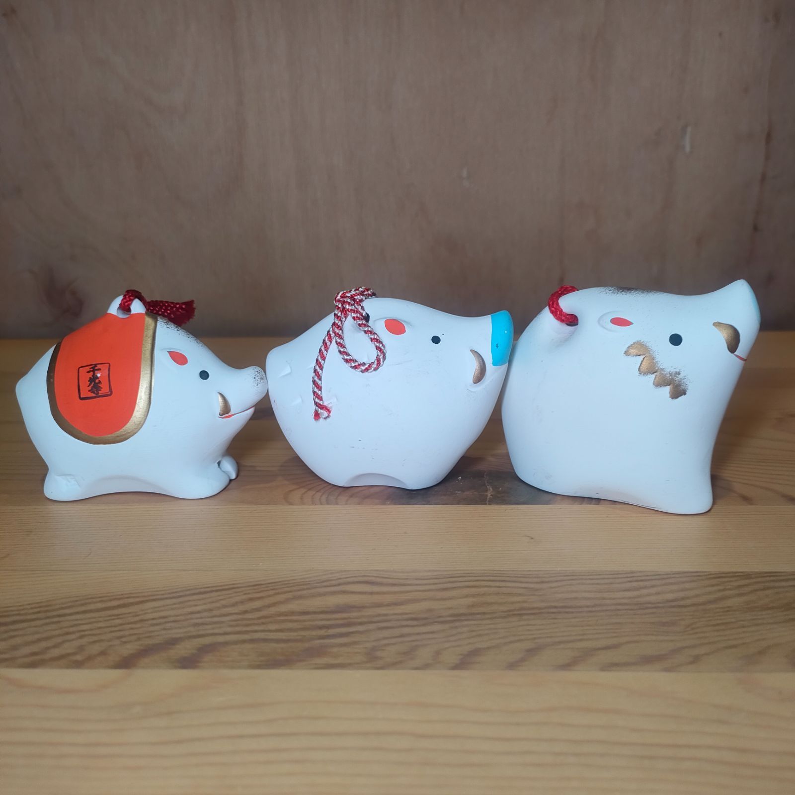 美品】イノシシ 土鈴3個セット 亥 猪 十二支 干支 お正月 陶器
