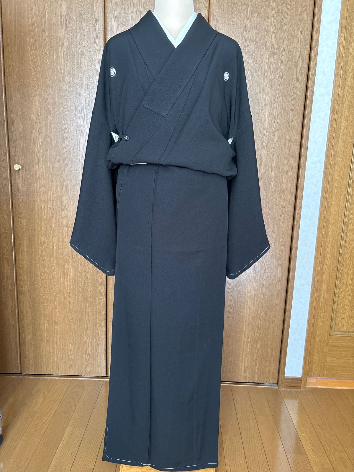袷喪服 丸に木瓜 仕付け 裄66