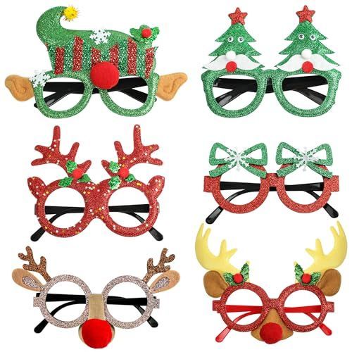 眼鏡 DERAYEE クリスマス メガネ めがね カチューシャ 6個セット パーティー用品 大人 子供 可愛い プレゼント オーナメント サンタ帽子 クリスマス小物 仮装 小道具 (眼鏡)