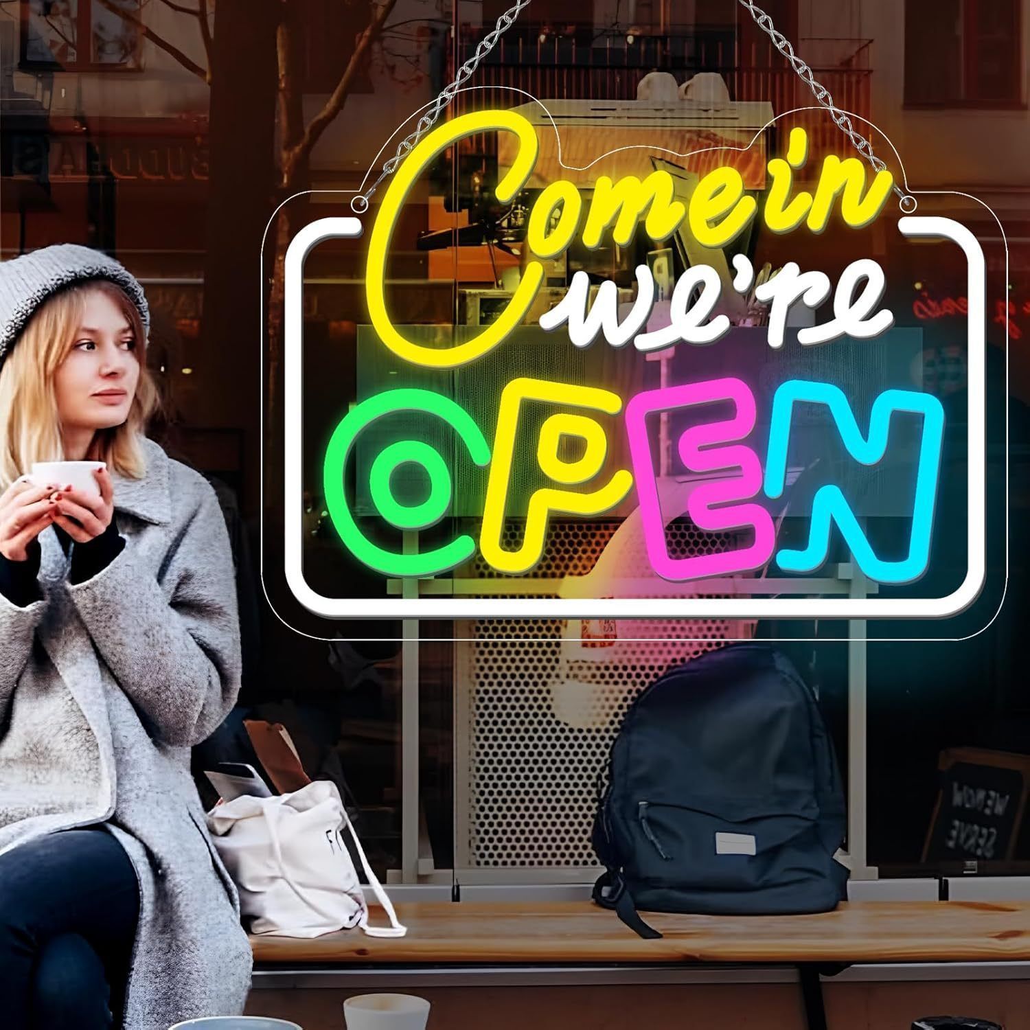 ネオンサイン Come in we're open ネオンライト 店舗看板 インテリアライト LEDネオン管 ネオン看板 USB給電 バー 喫茶店 居酒屋の装飾 花屋、 部屋リビング室内の壁掛け装飾 雰囲気作り A013