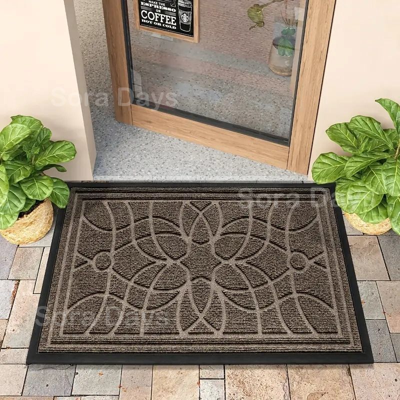屋外ドアマット 玄関マット 花柄 幾何学模様 長方形 おしゃれ シンプル モダン シック インテリア 北欧 泥落とし 滑り止め 室内 エントランス 洗える 手洗い可 四角 スクエア ブラウン グレー ブラック ラバー ポリエステル ゴム 45×75cm