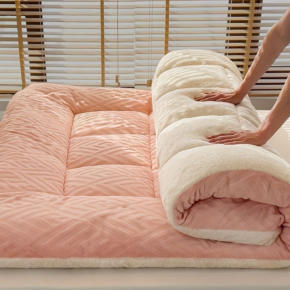 高級ラムスキン感冬用マットレス - 厚手で暖かく柔らかい、寮や自宅用、通気性ポリエステルカバー、キャンプ＆ソファ用ポータブルロールアップデザイン