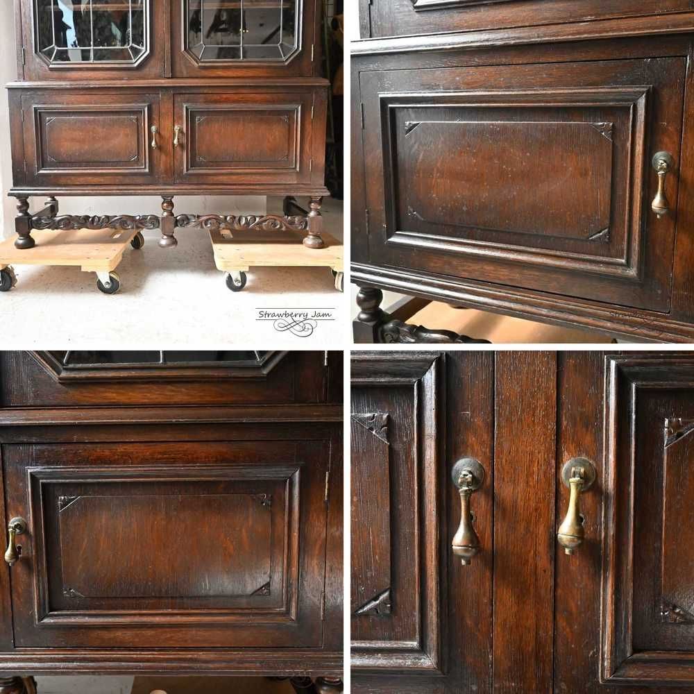 L3612-93 英国アンティーク ガラスキャビネット 食器棚 キッチン