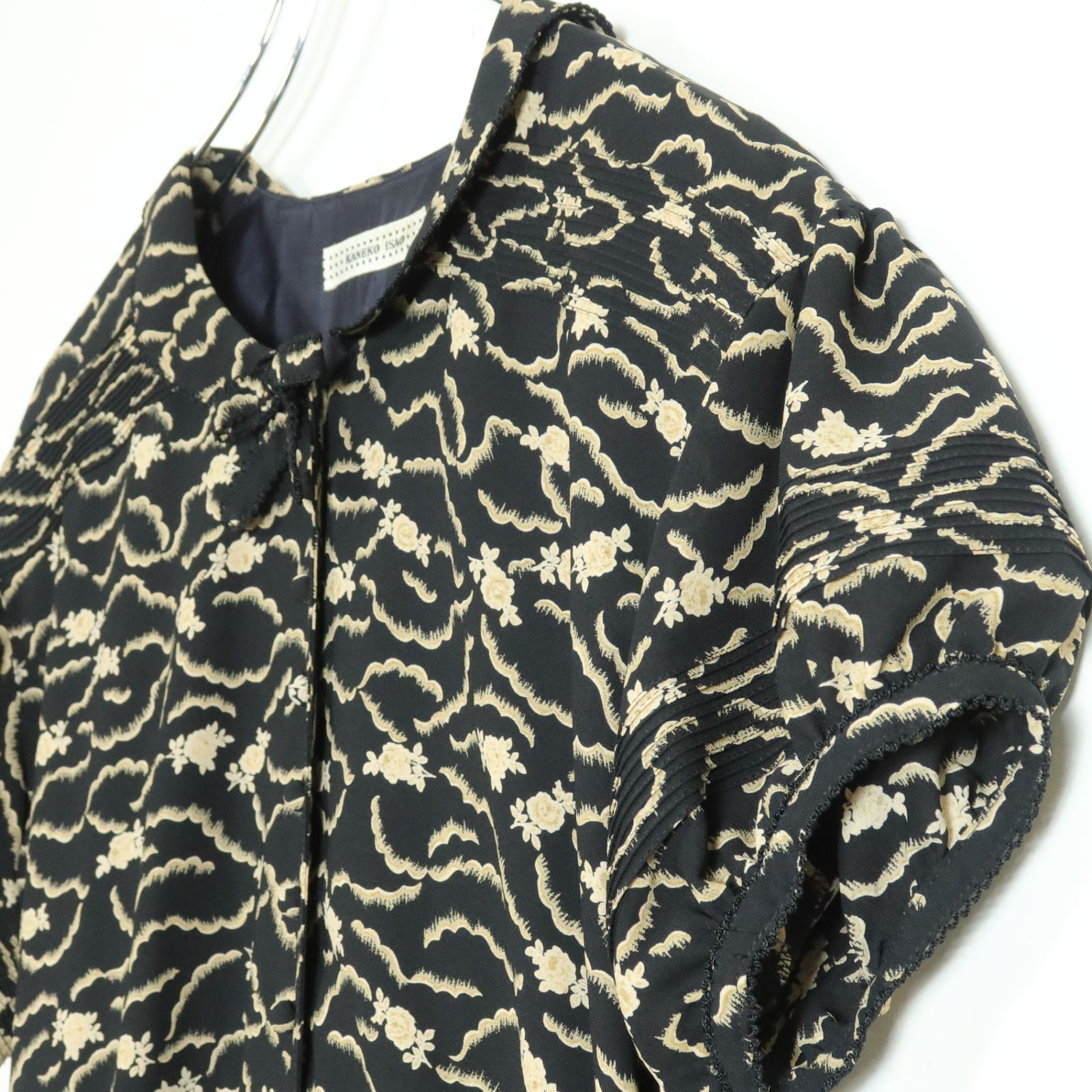 【KANEKO ISAO】くちなし柄たくし上げリボンのロングワンピース 極美品✨ カネコイサオ くちなし柄 リボン たくし上げ